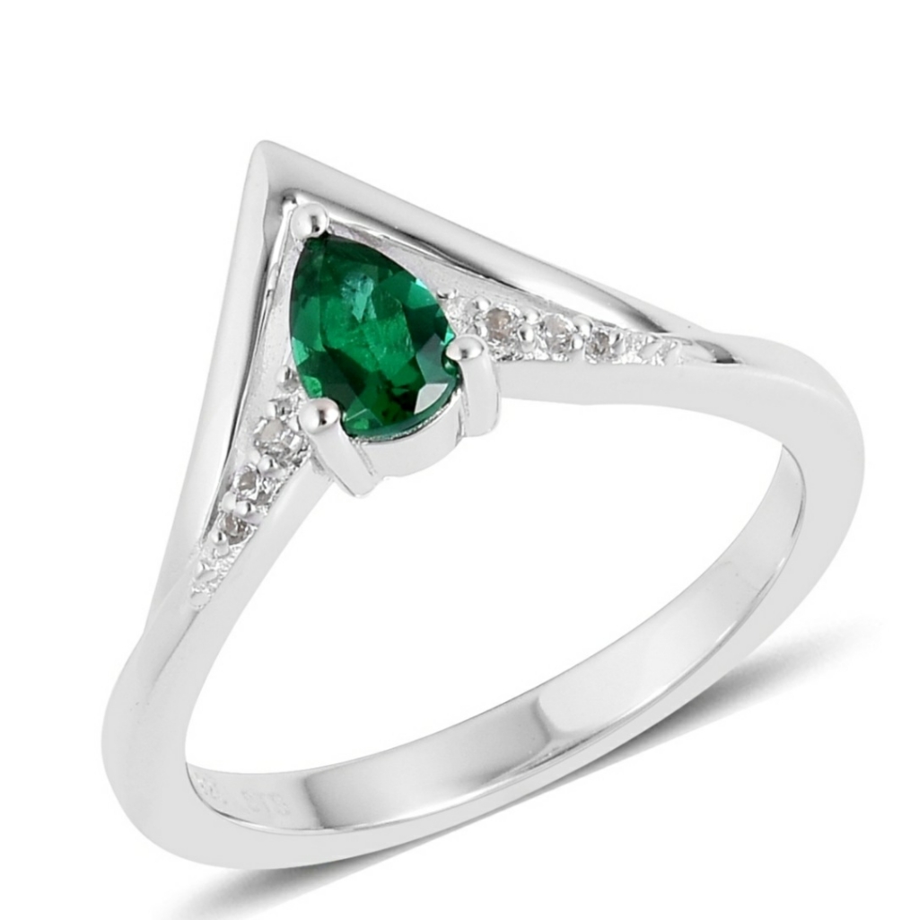 Emerald & White Sapphire. 925 Sterling Silver